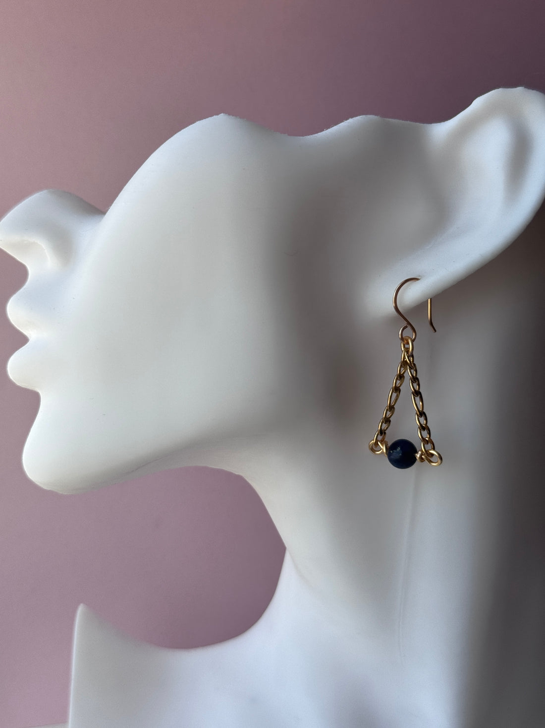 Wire Wrapped Earrings with Lapis Lazuli and Gold Chain
