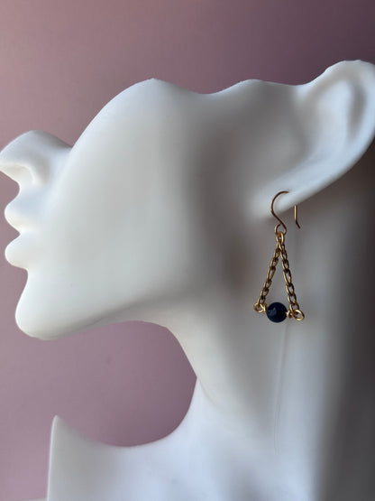 Wire Wrapped Earrings with Lapis Lazuli and Gold Chain