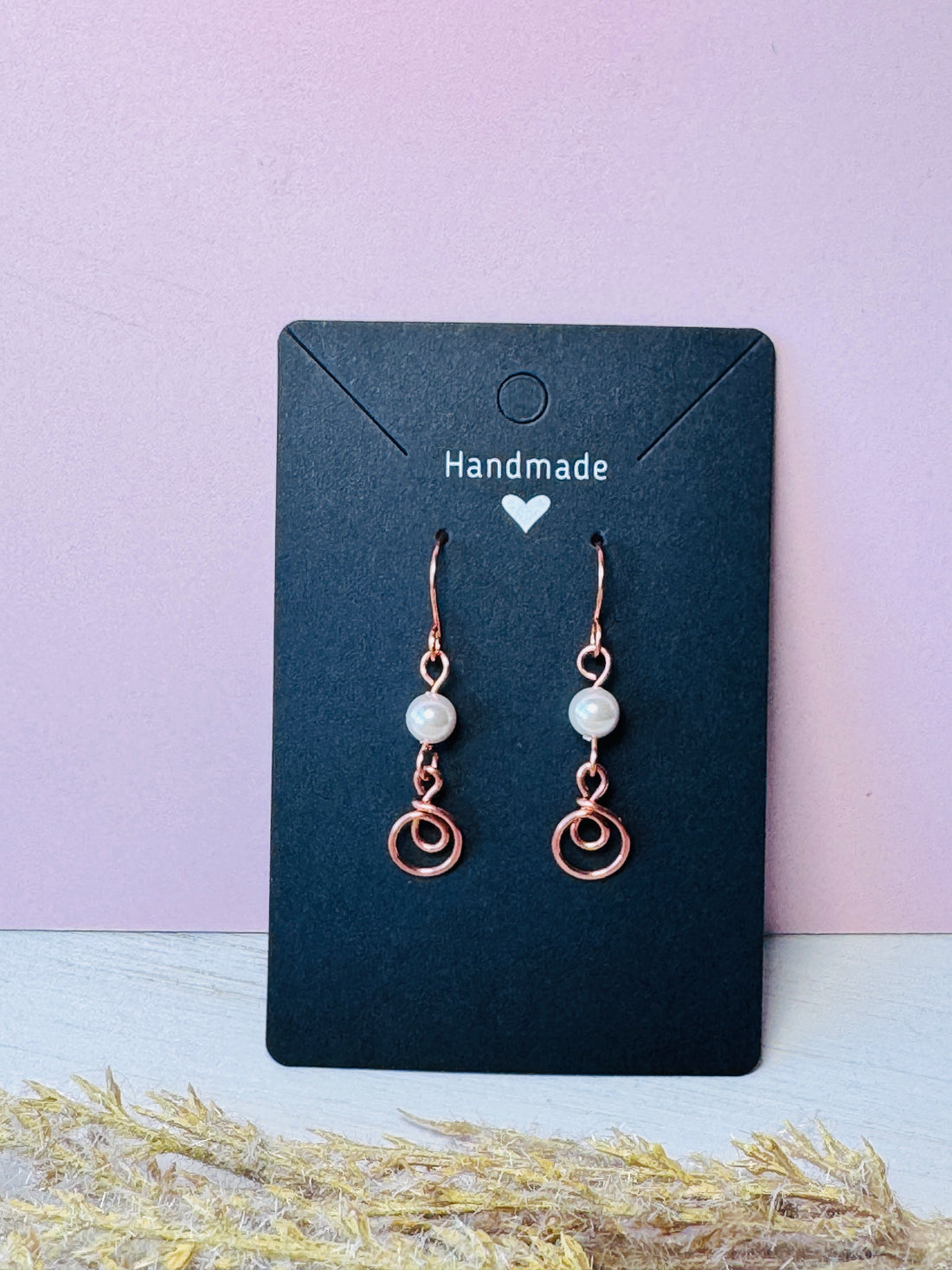 Wire Wrapped Copper Pearl Earrings