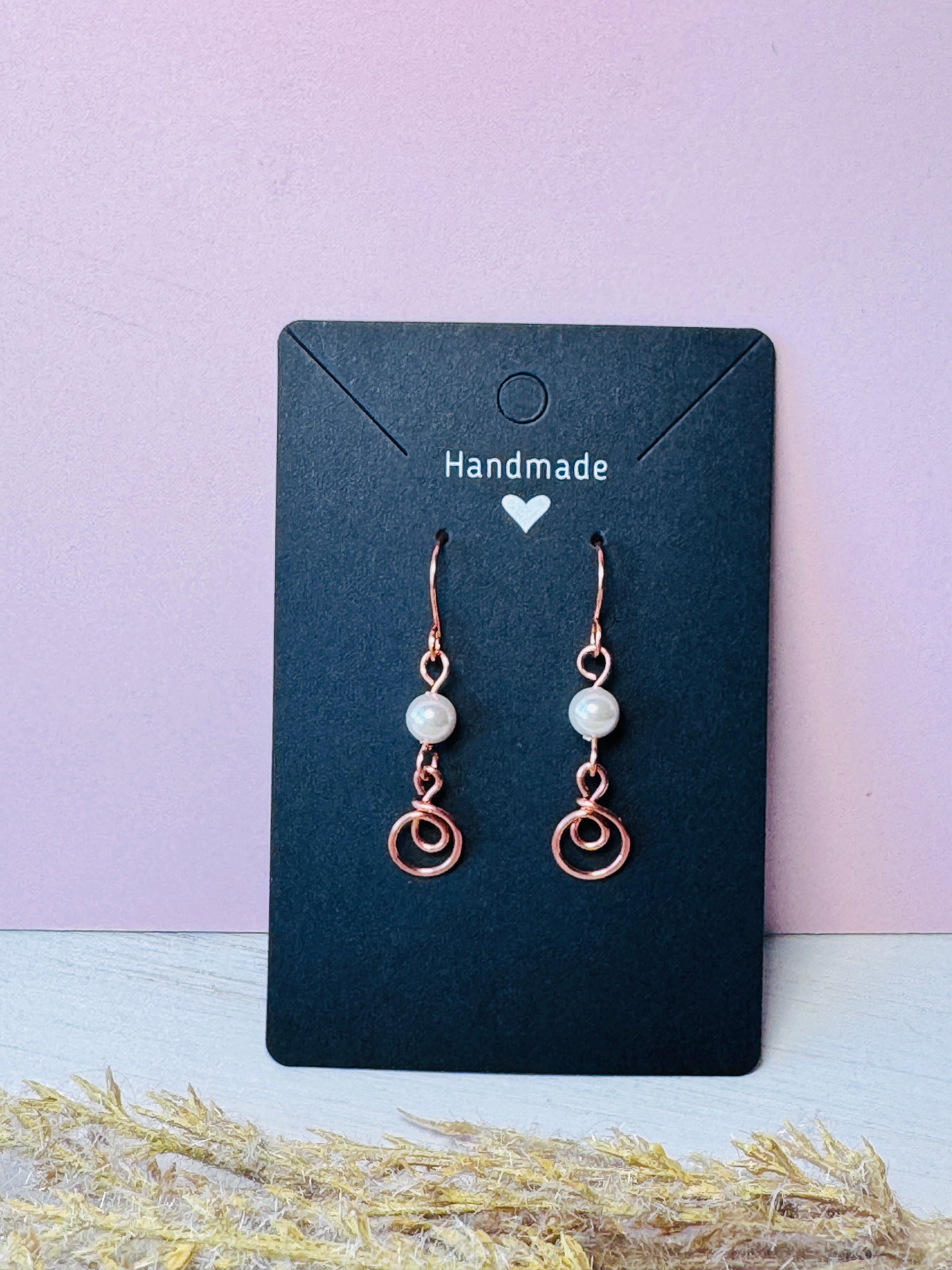 Wire Wrapped Copper Pearl Earrings