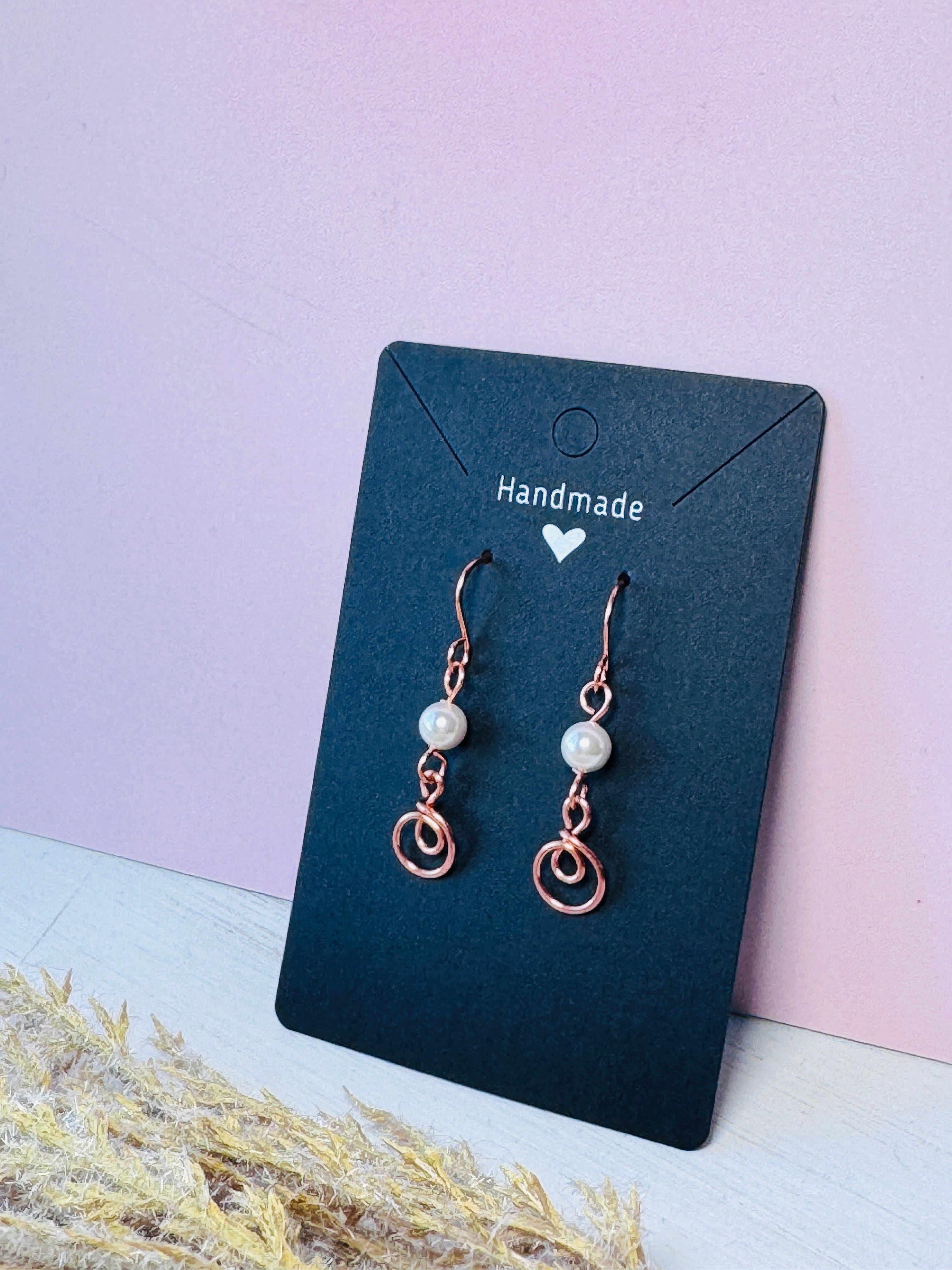 Wire Wrapped Copper Pearl Earrings