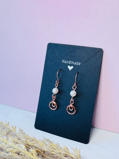 Wire Wrapped Copper Pearl Earrings
