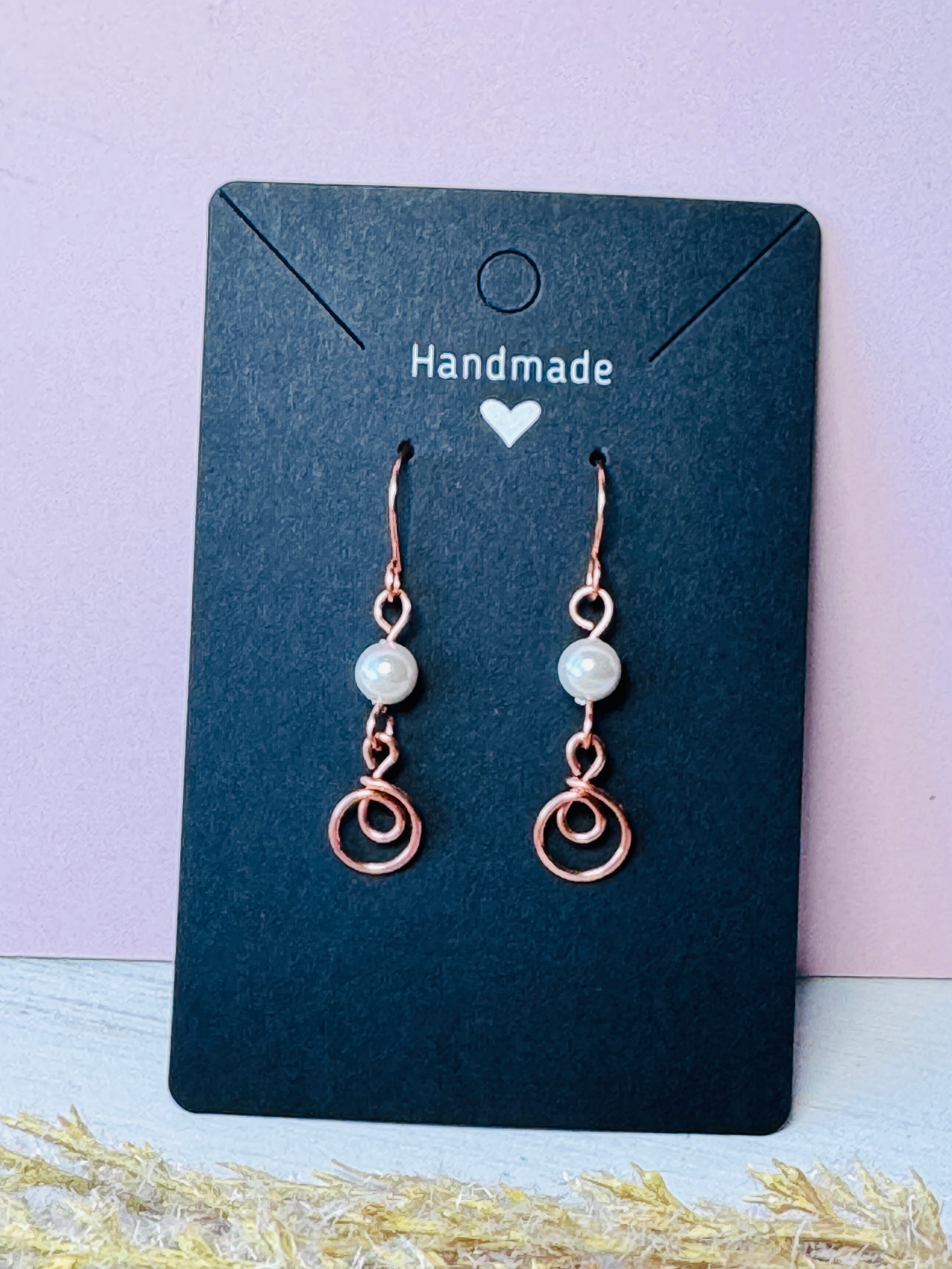 Wire Wrapped Copper Pearl Earrings