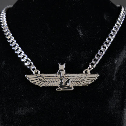 Egyptian Goddess Necklace, Winged Isis Pendant/Medallion, Pagan Mythology | Choose your Chain Size