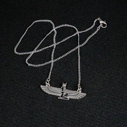 Egyptian Goddess Necklace, Winged Isis Pendant/Medallion, Pagan Mythology | Choose your Chain Size