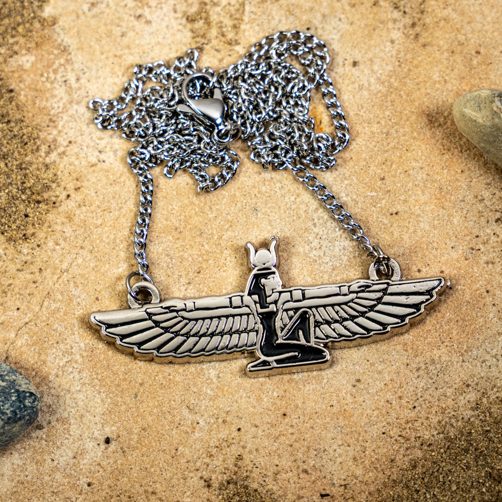 Egyptian Goddess Necklace, Winged Isis Pendant/Medallion, Pagan Mythology | Choose your Chain Size