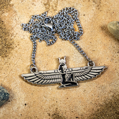 Egyptian Goddess Necklace, Winged Isis Pendant/Medallion, Pagan Mythology | Choose your Chain Size