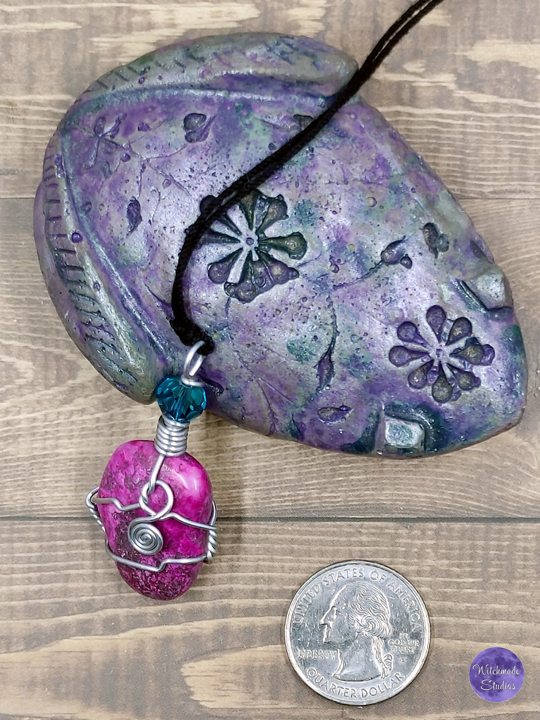 Pink Agate Wire Wrap Necklace, Silver Coated Copper Metaphysical Jewelry JN121