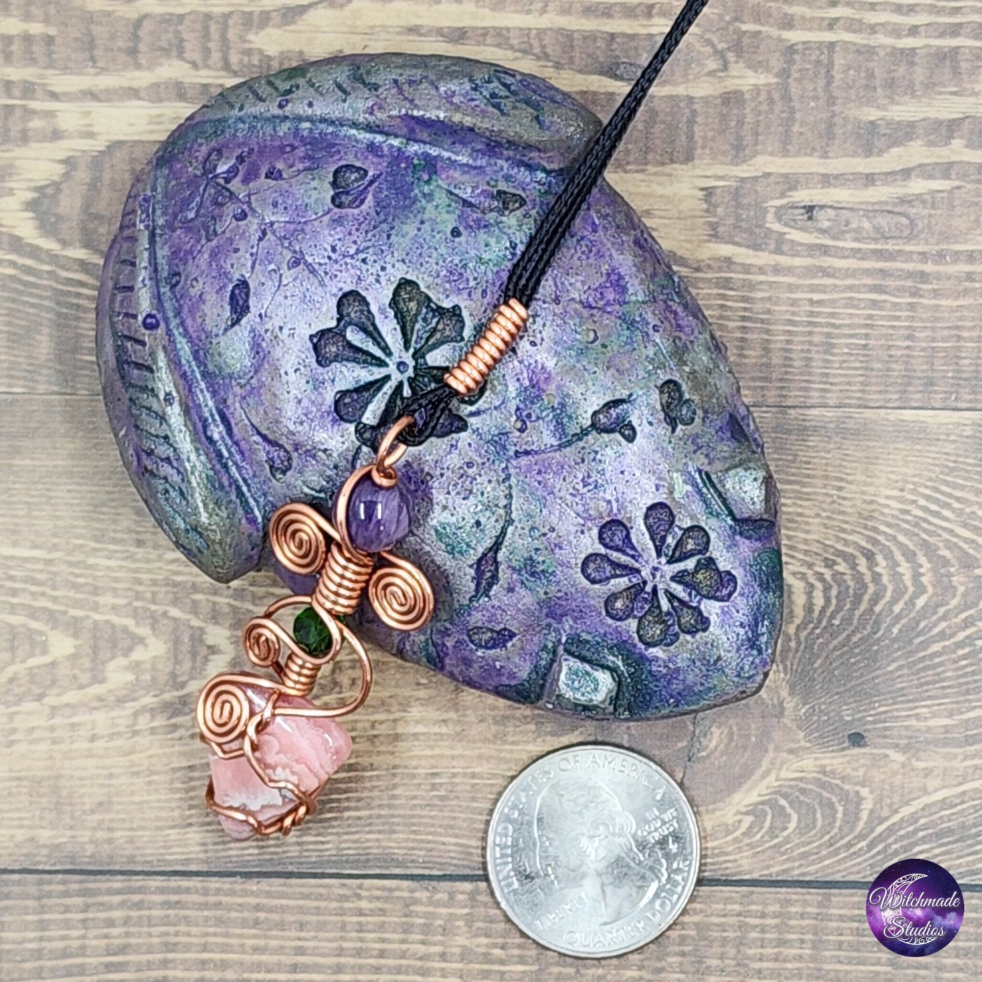 Rhodochrosite Wire Wrap Necklace, Copper Metaphysical Jewelry JN177