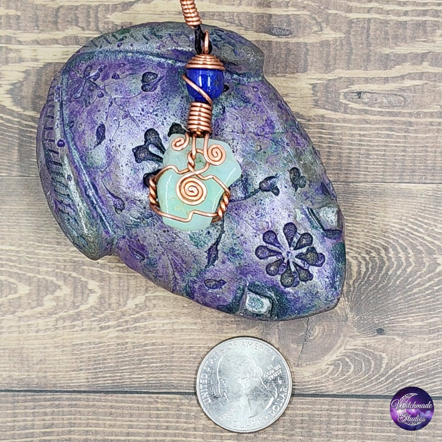 Chrysoprase Wire Wrap Necklace, Copper Metaphysical Jewelry JN180