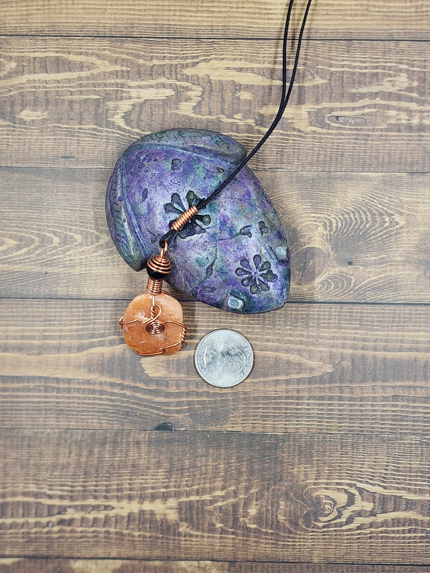 Orange Calcite Wire Wrap Crystal Necklace, Copper Metaphysical Jewelry JN228
