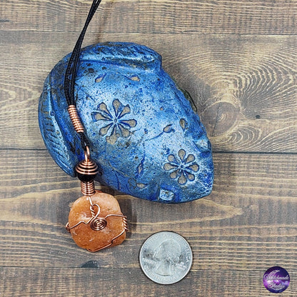 Orange Calcite Wire Wrap Crystal Necklace, Copper Metaphysical Jewelry JN228