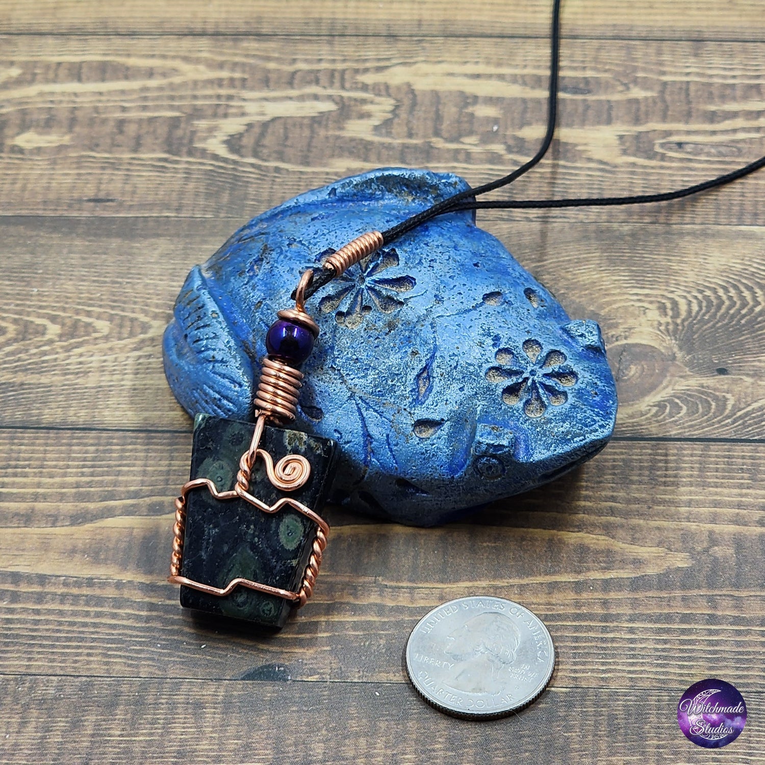 Kambaba Jasper Wire Wrap Crystal Necklace, Copper Metaphysical Jewelry JN229