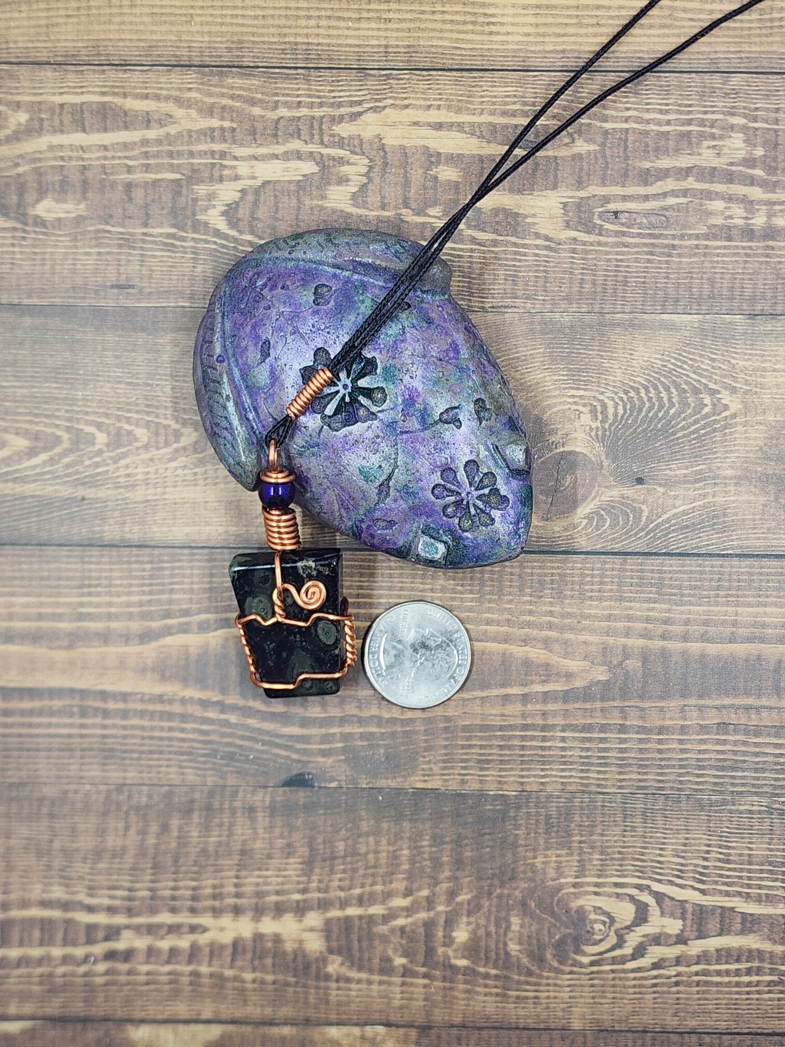 Kambaba Jasper Wire Wrap Crystal Necklace, Copper Metaphysical Jewelry JN229