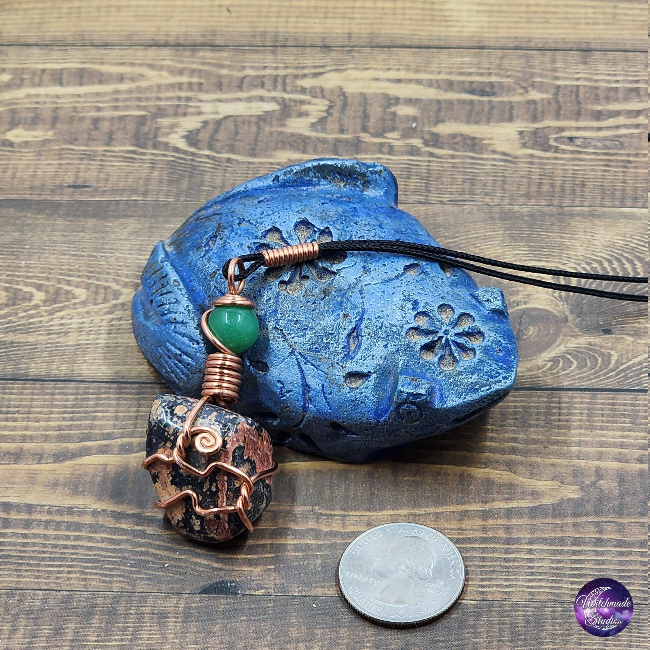 Leopardskin Jasper Wire Wrap Crystal Necklace, Copper Metaphysical Jewelry JN230