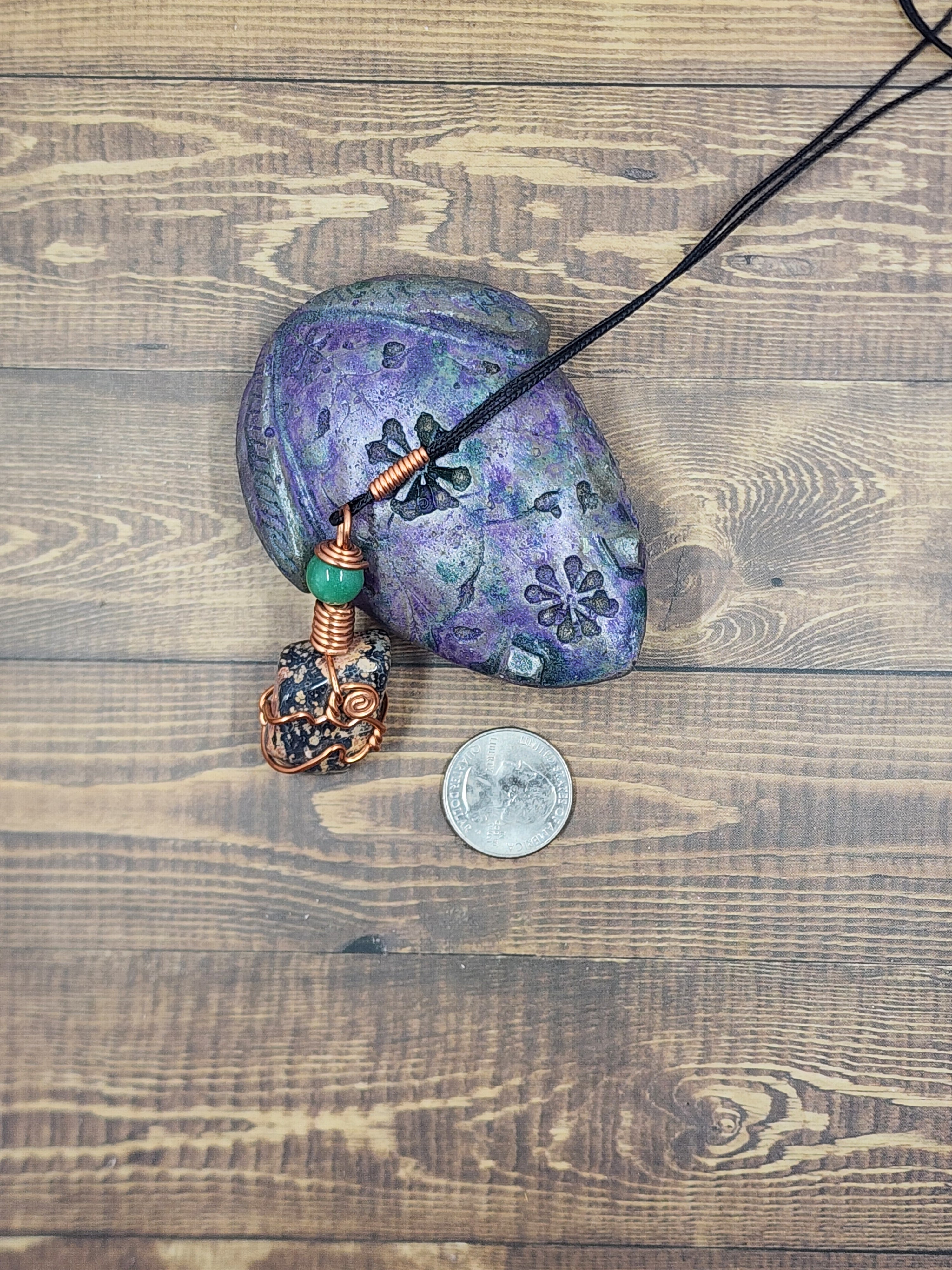 Leopardskin Jasper Wire Wrap Crystal Necklace, Copper Metaphysical Jewelry JN230