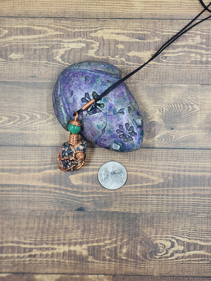 Leopardskin Jasper Wire Wrap Crystal Necklace, Copper Metaphysical Jewelry JN230