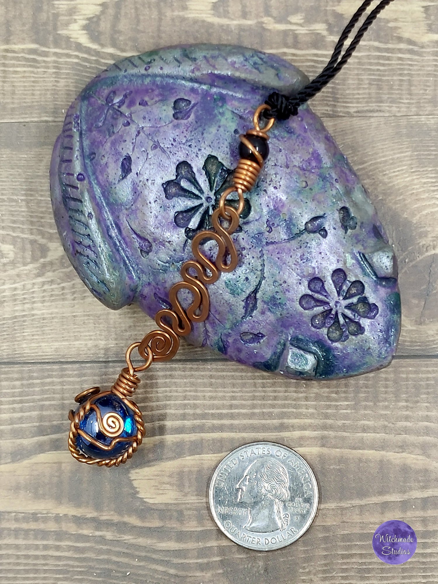 Blue Glass Globe Wire Wrap Crystal Necklacw, Copper Metaphysical Jewelry JN86