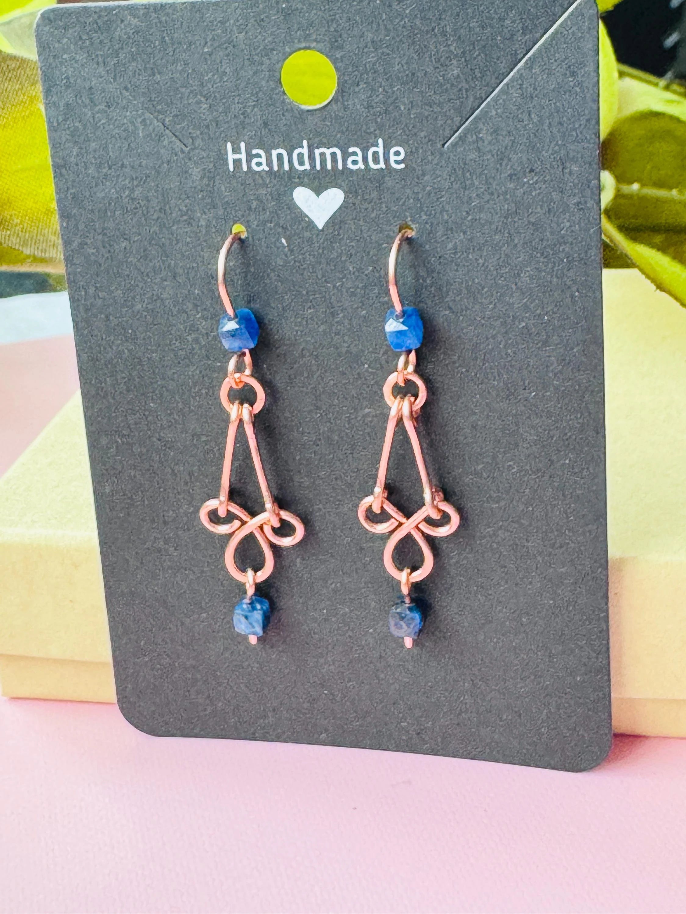 Handmade Copper Wire Wrapped Earrings with Kyanite Crystals.