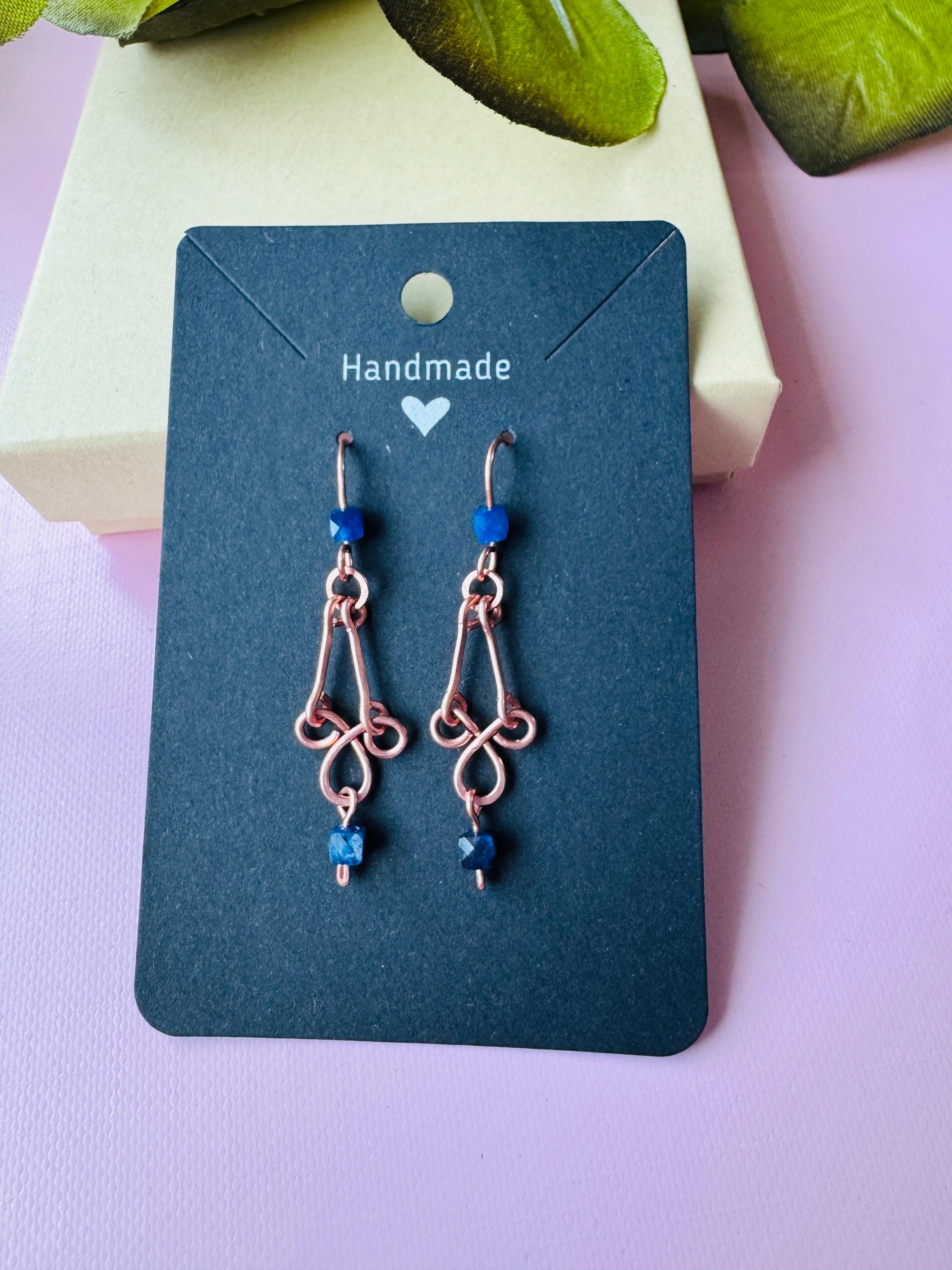 Handmade Copper Wire Wrapped Earrings with Kyanite Crystals.