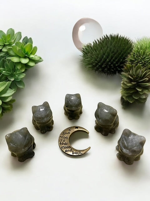 Labradorite Cat Crystal Carving