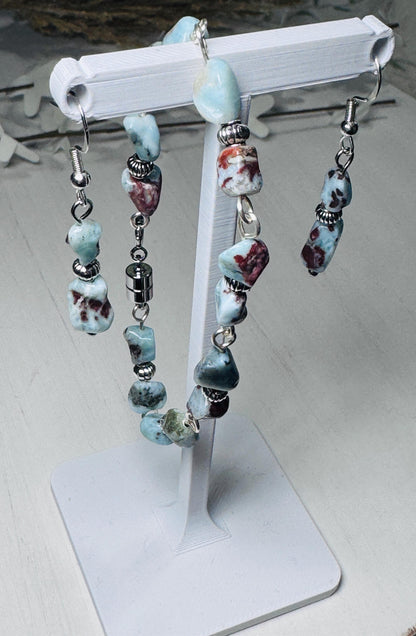 Natural Larimar Bracelet and Earring Set