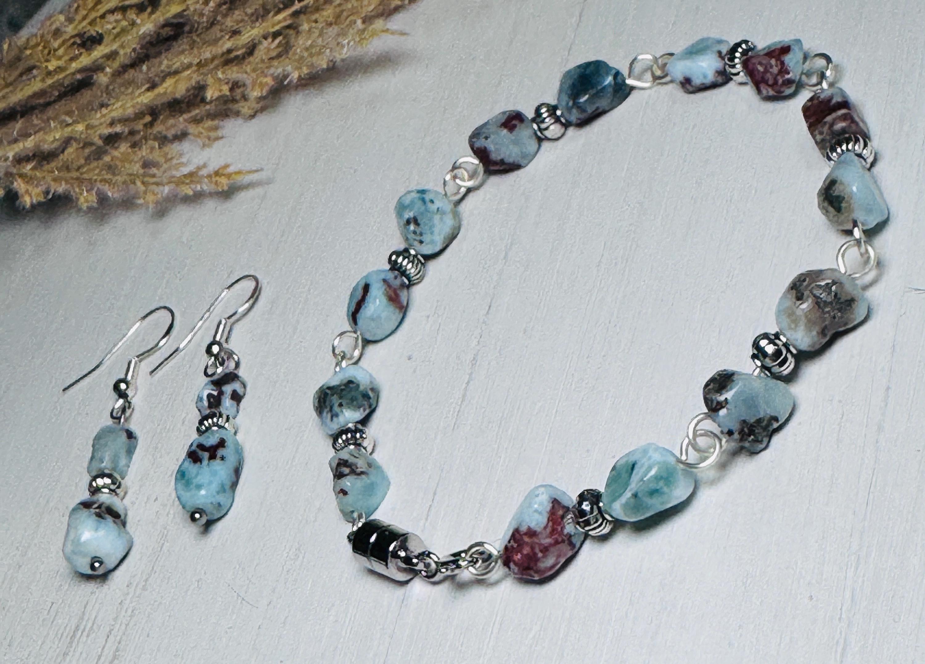 Natural Larimar Bracelet and Earring Set