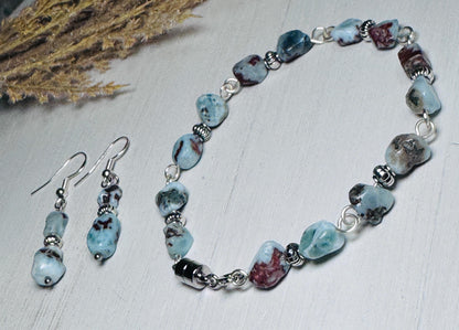 Natural Larimar Bracelet and Earring Set