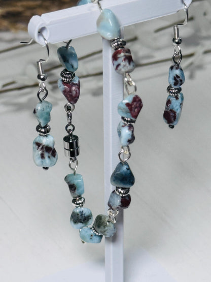 Natural Larimar Bracelet and Earring Set