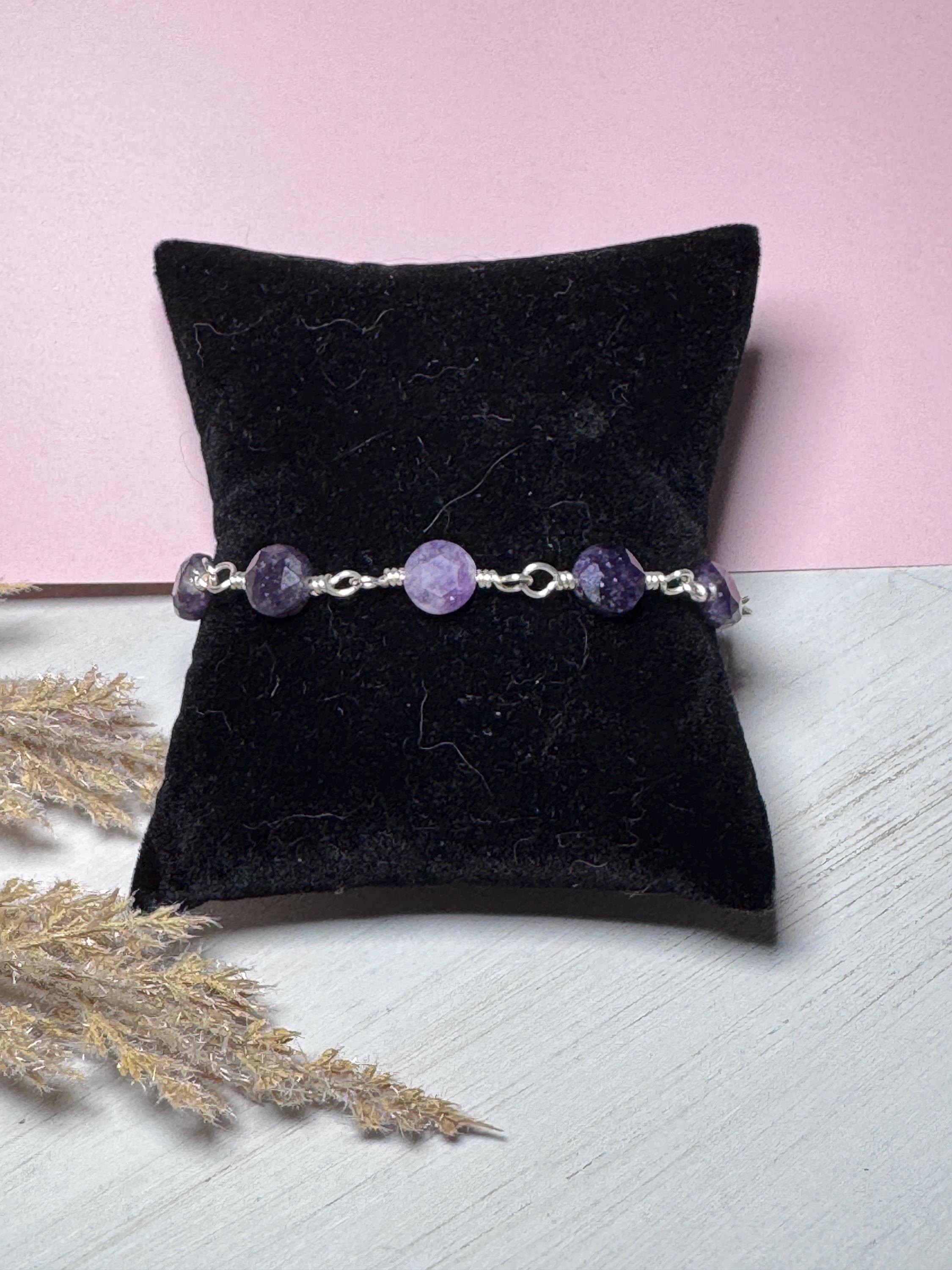 Silver Wire Wrapped Bracelet with Lepidolite Gemstones