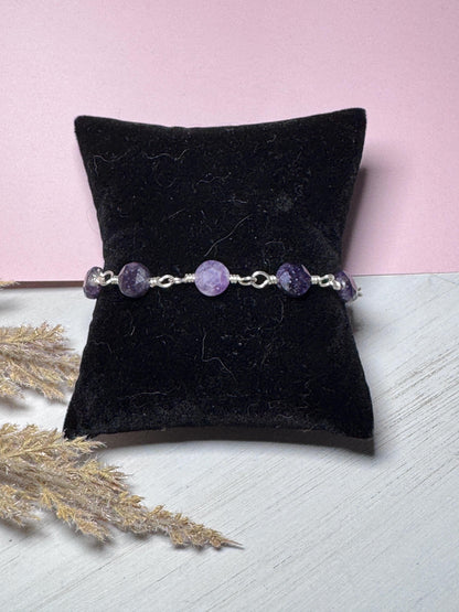 Silver Wire Wrapped Bracelet with Lepidolite Gemstones