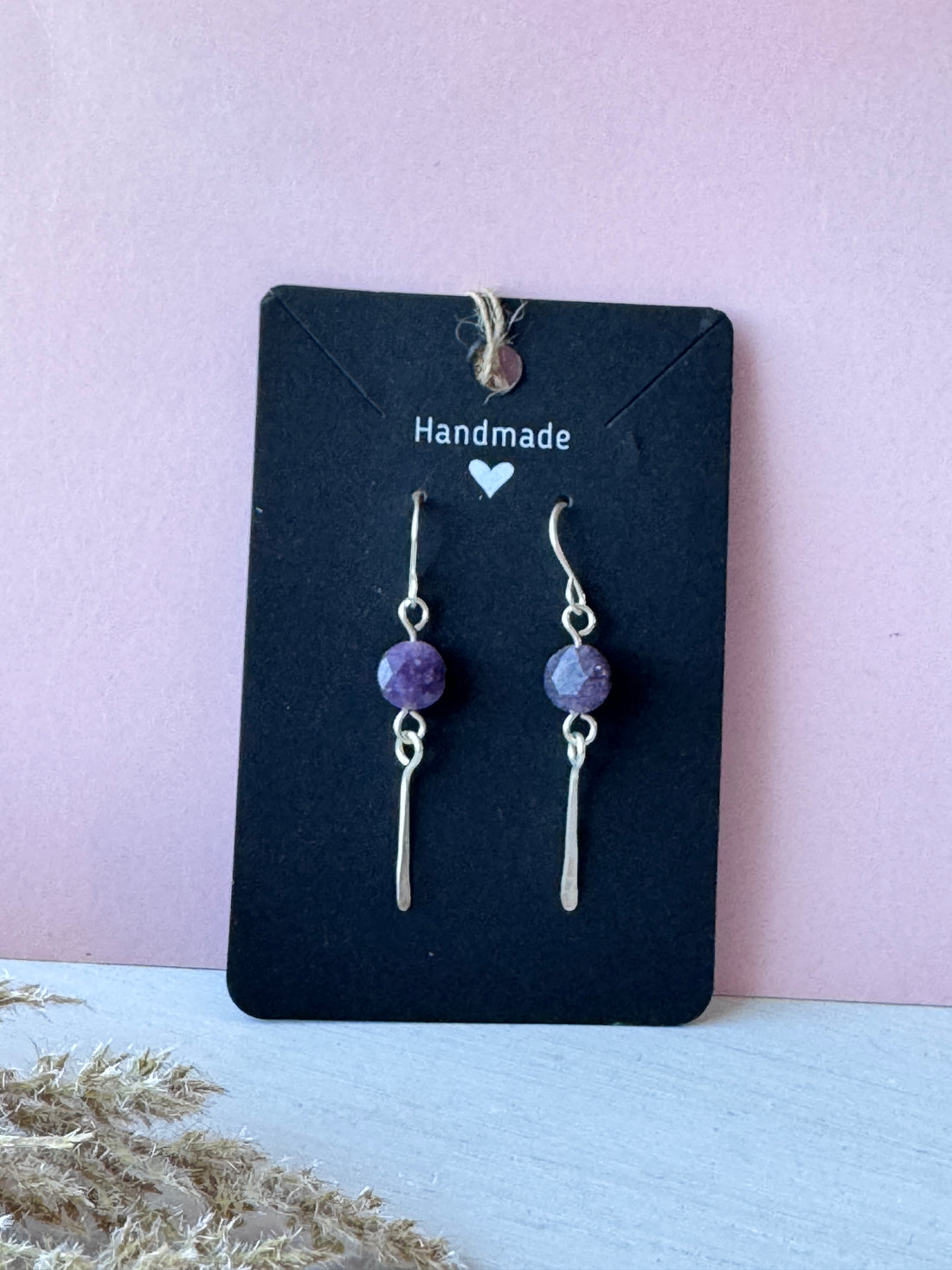 Silver Wire Wrapped Earrings with Lepidolite Crystals