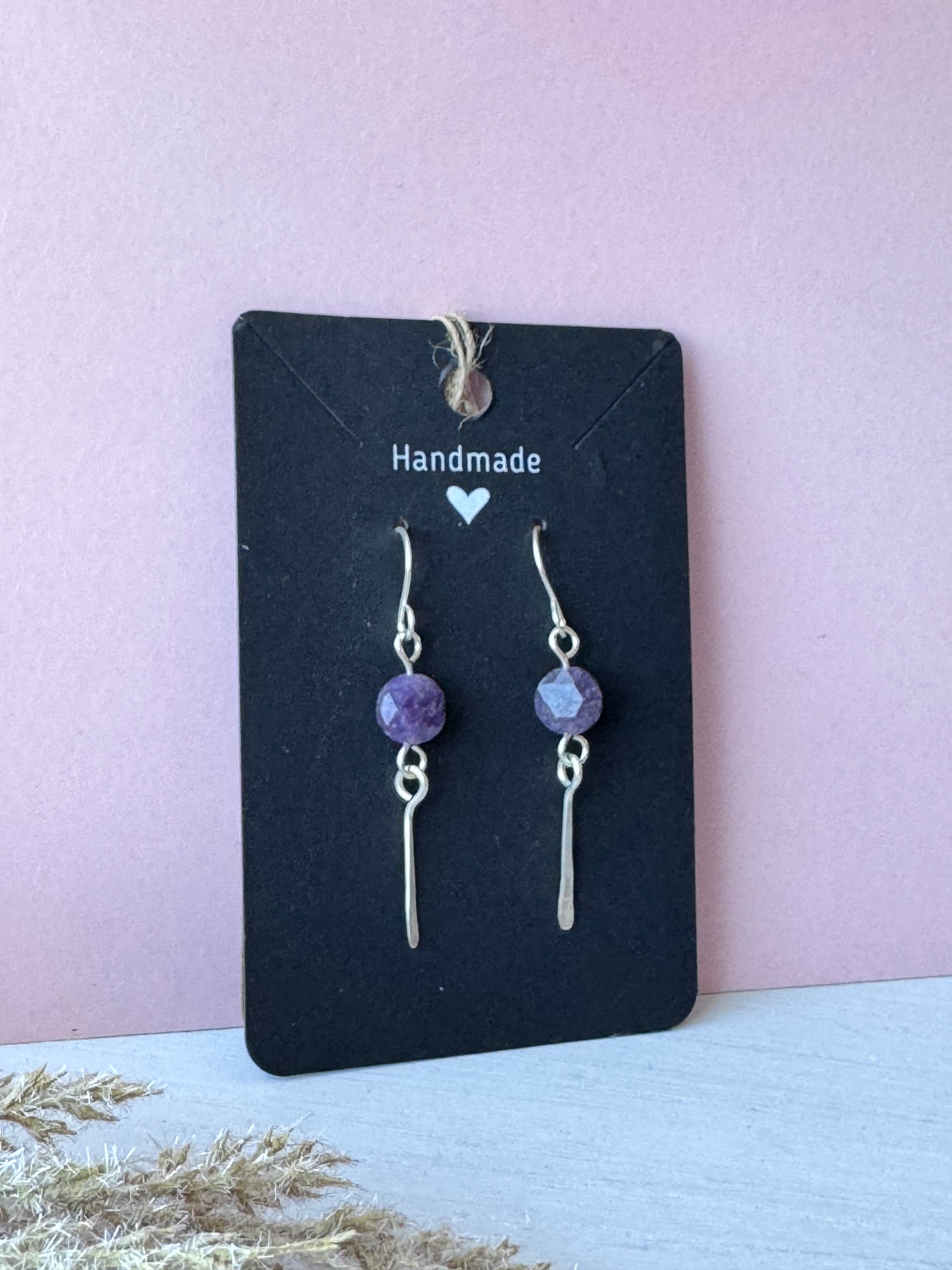 Silver Wire Wrapped Earrings with Lepidolite Crystals