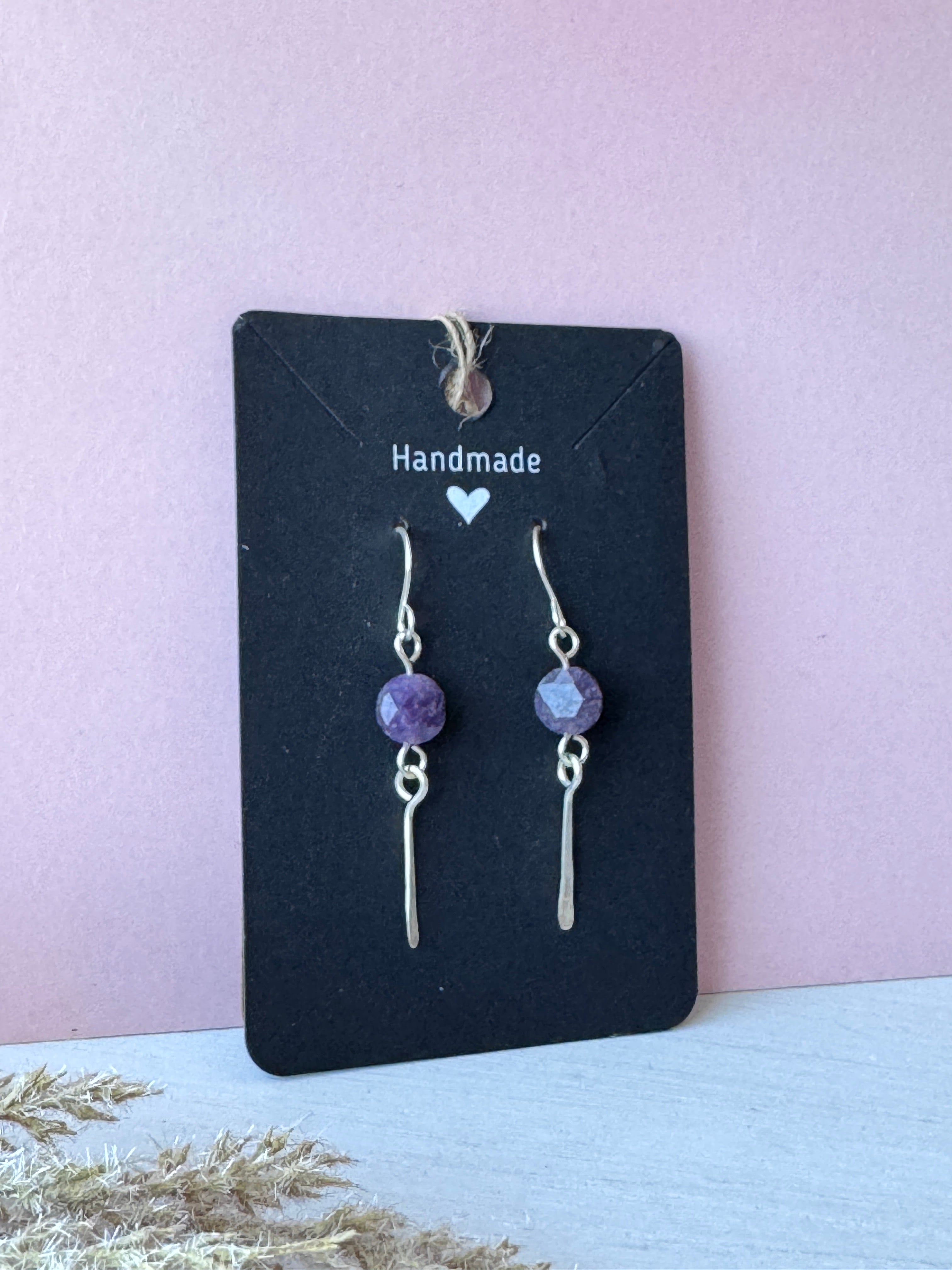 Silver Wire Wrapped Earrings with Lepidolite Crystals