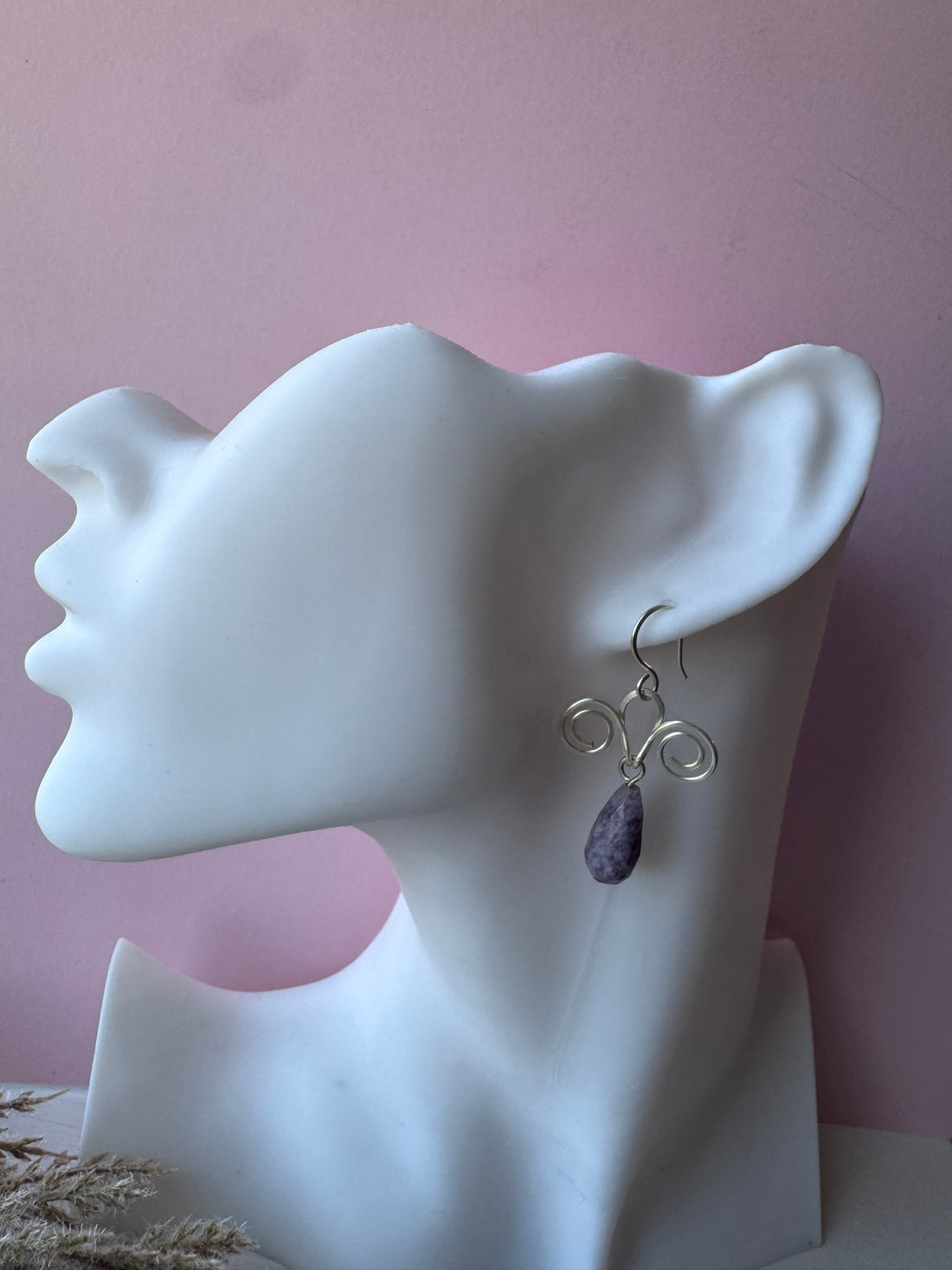 Silver Wire Wrapped Earrings with Lepidolite Crystals