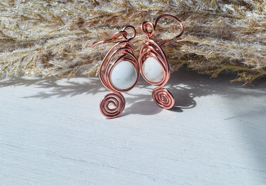 Copper Earrings wtih Magnesite Gemstones