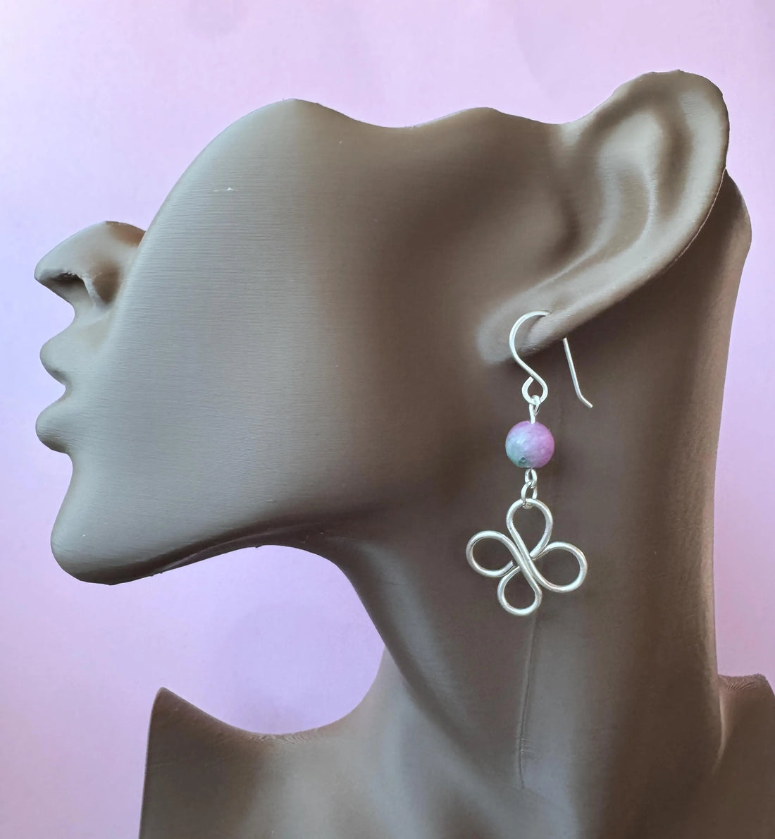 Handmade Silver Wire Wrapped Flower Earrings with Malaysian Jade Gemstones