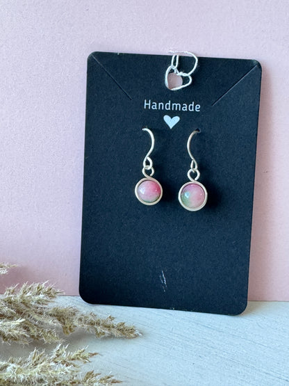 Silver Wire Wrapped Minimalist Earrings with Malaysian Jade Gemstones