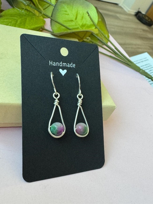 Handmade Silver Wire Wrapped Teardrop Earrings with Malaysian Jade Gemstones