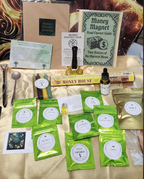 Money Magnet Road Opener Spell Kit removes obstacles + amplifies prosperity with sacred oils, charms &amp; intention.