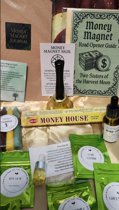 Money Magnet Road Opener Spell Kit removes obstacles + amplifies prosperity with sacred oils, charms &amp; intention.