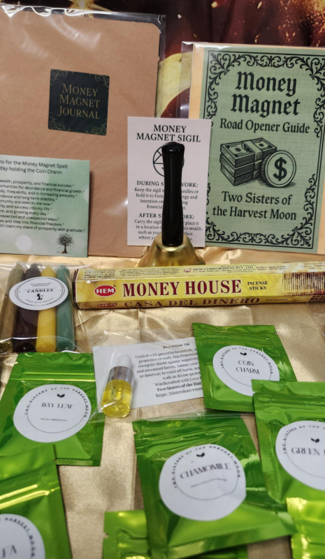 Money Magnet Road Opener Spell Kit removes obstacles + amplifies prosperity with sacred oils, charms &amp; intention.