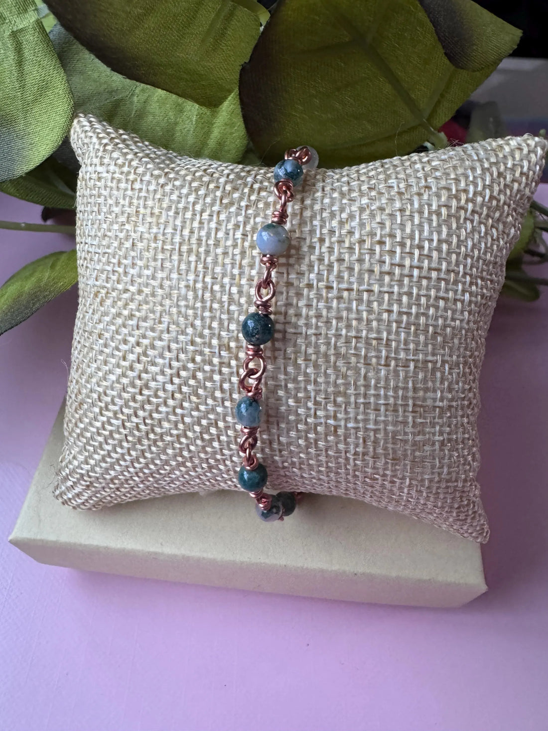Handmade Copper Bracelet with Moss Agate Gemstones