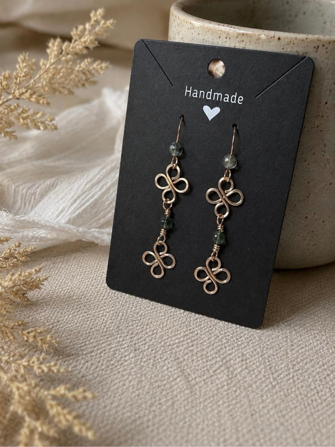 Gold Wire Wrapped Moss Agate Earrings