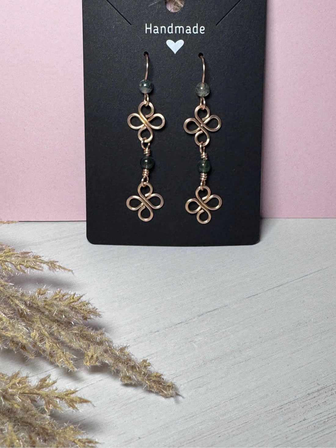 Gold Wire Wrapped Moss Agate Earrings