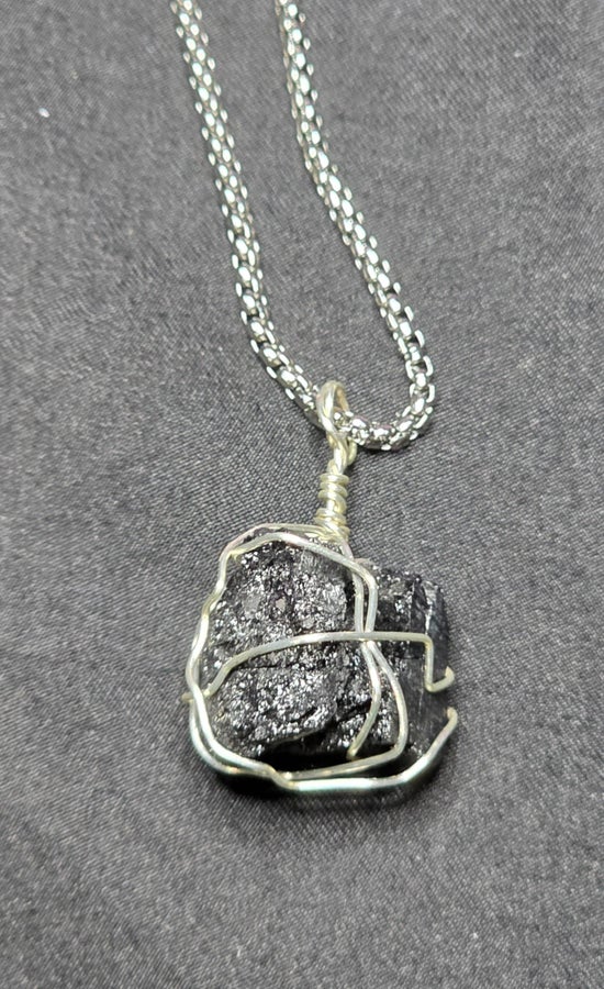 Rough Black Tourmaline Nugget Necklace
