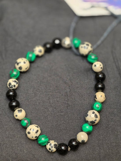 Black Obsidian/ Dalmatian Jasper/ Malachite