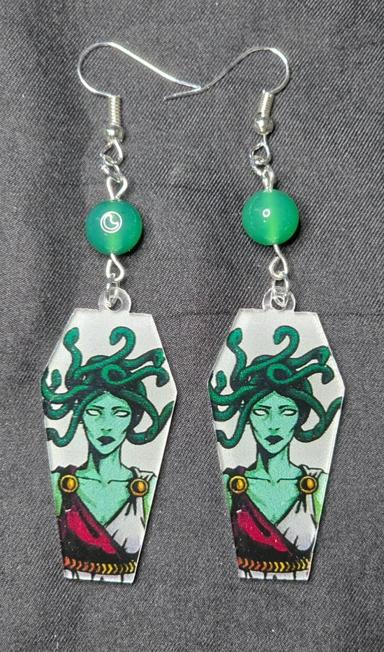 Medusa and Green Agate Earrings