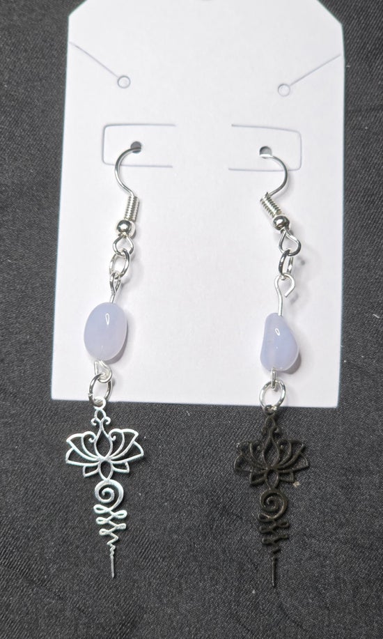 Lotus and Blue Lace Agate Earrings