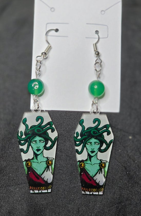 Medusa and Green Agate Earrings